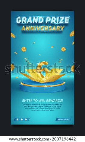 Grand prize anniversary blue and gold, social media story template