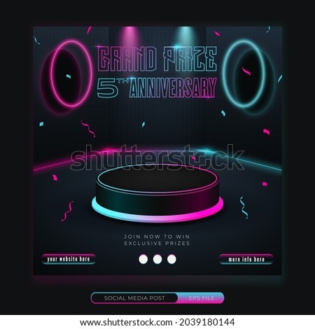 Grand prize anniversary neon gaming style social media banner template
