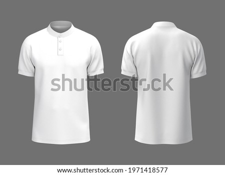 Blank mandarin collar t-shirt mockup in front, side and back views, tee design presentation for print, 3d rendering, 3d illustration Foto d'archivio © 
