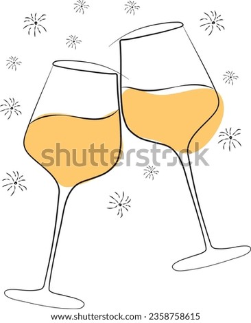 Lineart. Two glasses of champagne. High quality vector illustration.