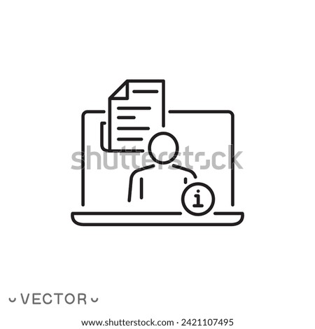 user guide icon, help computer testing, use manual, customer reference or guidebook, training instruction, thin line symbol isolated on white background, editable stroke eps 10 vector illustration.