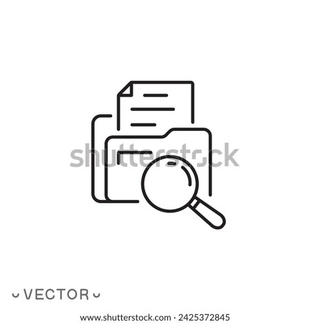 folder search icon, file find or document, archive data check, thin line symbol isolated on white background, editable stroke eps 10 vector illustration