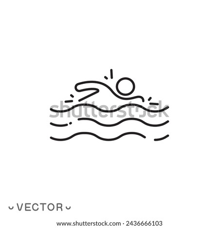 swimmer icon, swim in pool, swimming, thin line symbol isolated on white background, editable stroke eps 10 vector illustration