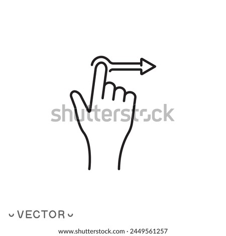 swipe right icon, swipe finger, unlock phone action, thin line symbol isolated on white background, editable stroke eps 10 vector illustration