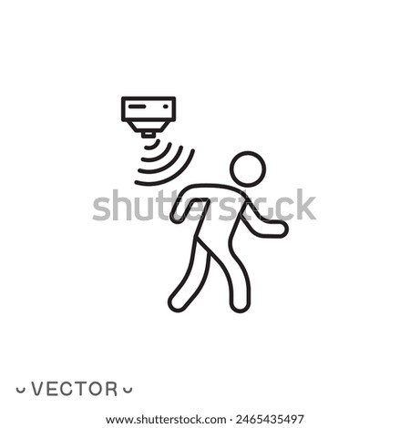 motion sensor icon, home alert detection, thin line symbol isolated on white background, editable stroke eps 10 vector illustration