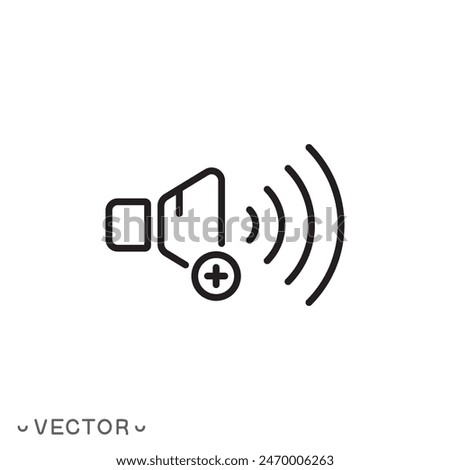 volume plus icon, sound, speaker thin line symbol isolated on white background, editable stroke eps 10 vector illustration