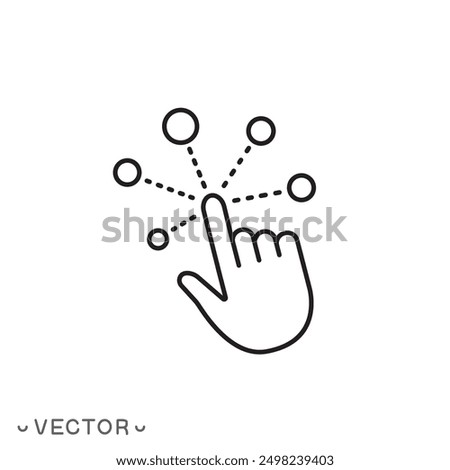 variety choice icon, hand click button, selection variation concept, multiple options, thin line symbol isolated on white background, editable stroke eps 10 vector illustration