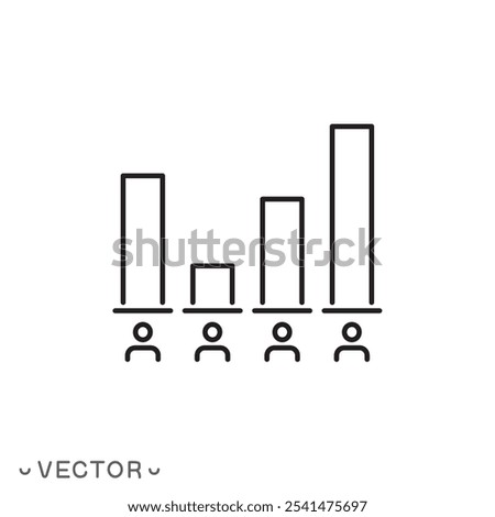 exit poll icon, data selection, election results or political survey, infographic, thin line symbol isolated on white background, editable stroke eps 10 vector illustration