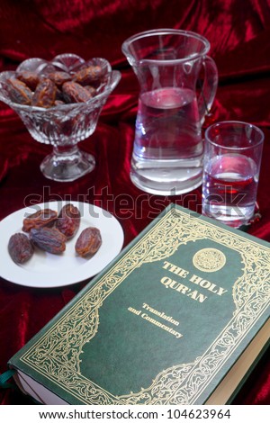 Dates and water, traditional foods for breaking the fast at the end of each day during Ramadan.