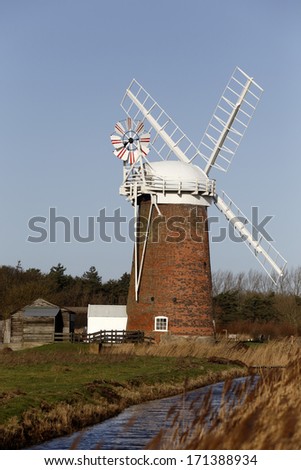 Horsey Wind Pump, or Horsey Mill as it is also known, an old drainage pump on reclaimed land in Norfolk, on the East Coast of England. The old wind pumps have been replaced with diesel pumps.