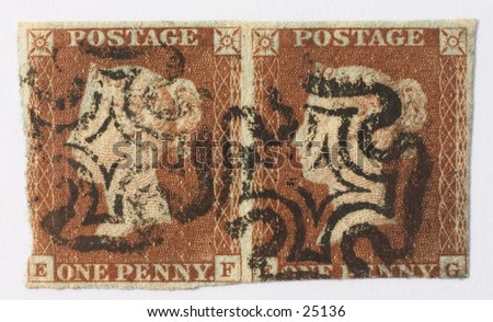 Early British postage stamps - a pair of Victorian Penny Reds from some time between 1841 and 1844