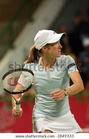 Justine Henin in action at the Qatar Total Open, March 2007, which she won