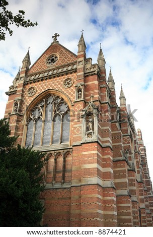 The chapel of Keble College, Oxford - part of Oxford University - seen from the adjacent park.