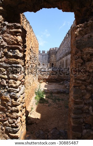 A view along the south wall  inside Frangokastello Castle, in south Crete.