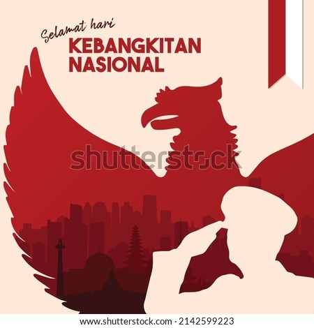 Ilustrasi Selamat Hari Kebangkitan Nasional (Translation: Indonesian National Awakening Day Poster with Garuda Vector Illustration)