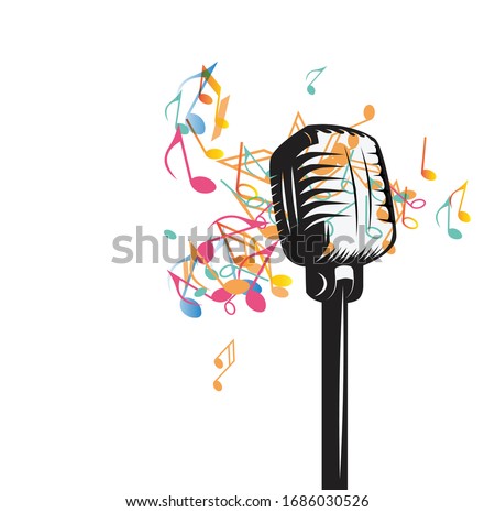 Music notes with microphone in white colour background