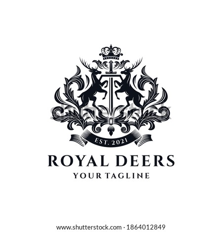 Royal Deer Crest Logo Template Foto stock © 