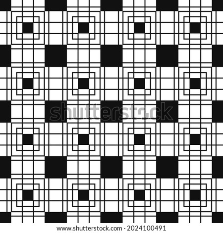 Black squares carcass plaid ornament. Vector seamless black geometric carcass grid.