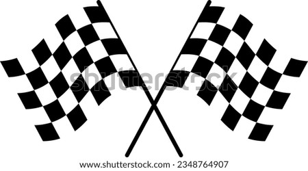 Two crossed racing flags. Formula 1 championship, isolated flags. Checkered simple flags. Vector illustration of two sport racing flags.