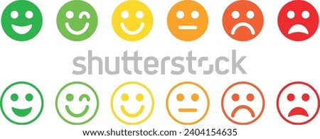 Simple emoticons set. Emoji faces collection. Emoticons flat style. Happy, smile, neutral, sad and angry emoji.