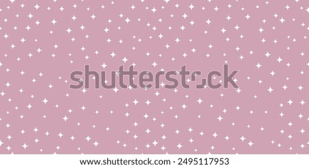 Purple background dotted with stars. Vector pattern of small four-pointed white stars.