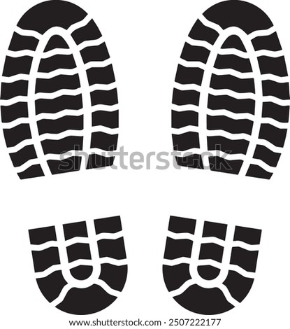 Shoes with lines on the sole. Boot tracks. Vector pattern of two shoe silhouettes.