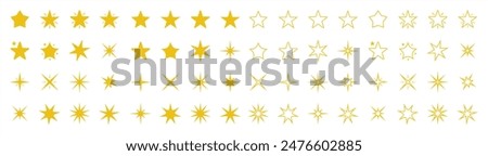 Stars collection. Star vector icons. Golden and Line set of Stars, isolated on transparent background. Stars icon. Vector