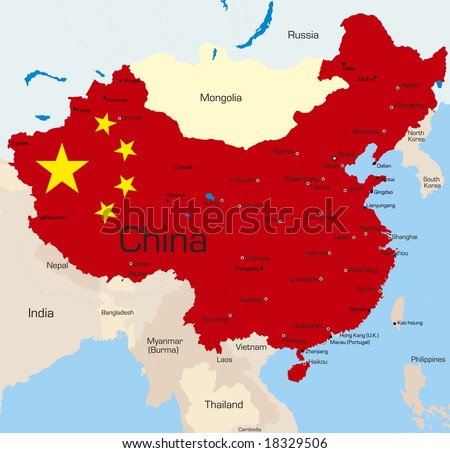 Abstract vector color map of China country coloured by national flag