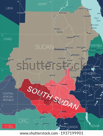 South Sudan country detailed editable map