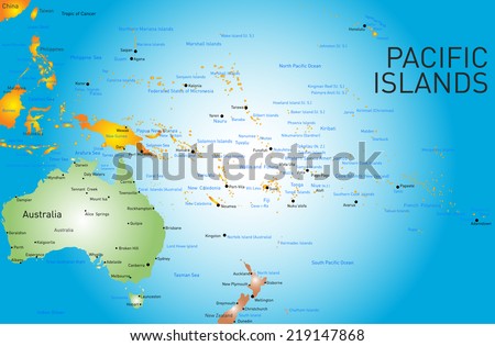 Vector color map of Pacific islands 