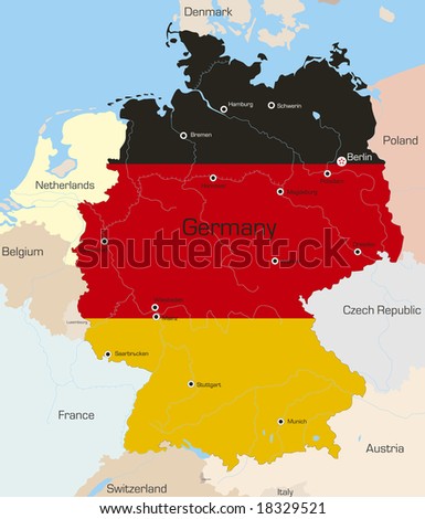Abstract Vector Color Map Of Germany Country Coloured By National Flag ...