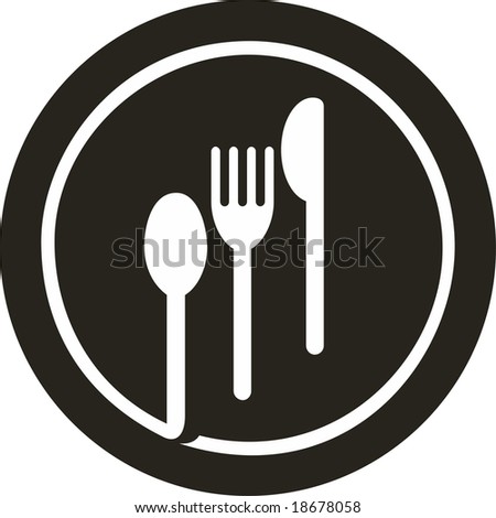 Vector Icon Illustration Of Plate With Fork, Knife And Spoon On Top Of ...