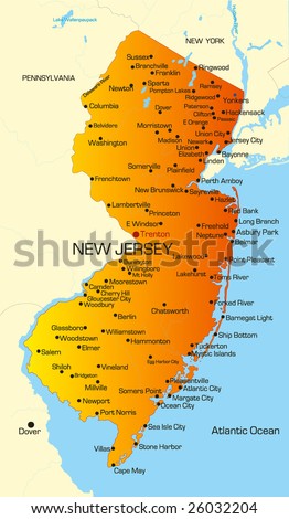 Vector Color Map Of New Jersey State. Usa - 26032204 : Shutterstock