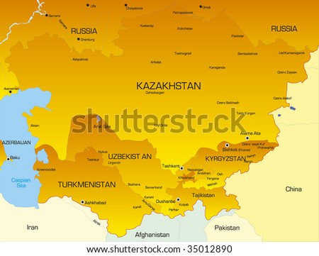 Vector color map of Central Asia countries