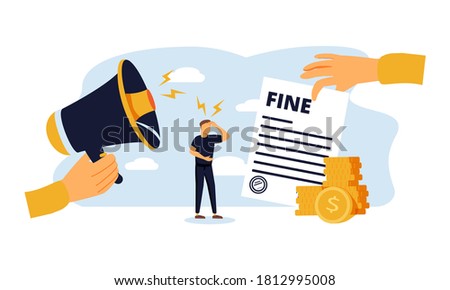 Pay fine vector illustration. Flat tiny punishment document persons concept. Municipal tax or parking fee as penalty from authority. Financial police charge bill for speeding or traffic law offense. Сток-фото © 