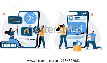 Mobile app development process abstract concept vector illustration set. React native mobile app, experience design, usability testing, user interface, software architecture abstract metaphor.