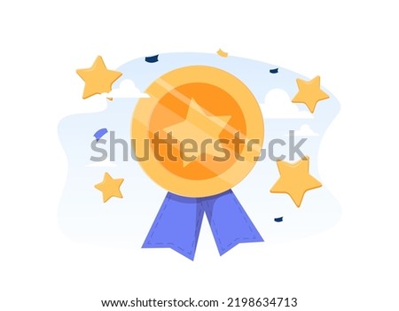 Quality guarantee vector medal with star and ribbon. Vector illustration icon graphics medal , high quality rating. Approved or Certified Medal, education Icon. Warranty ribbon stamp symbol, award.
