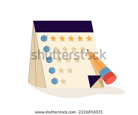 Clipboard rating five stars for best excellent rating. 5 star for quality customer rating feedback. Clipboard task todo check list, product review icon. Modern icon feedback vector render illustration