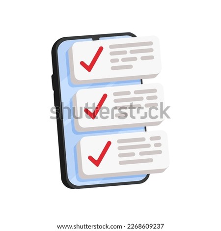 Task management todo check list with mobile phone, mobile list report for exam, fast progress, level up concept, assignment and exam. Check list icon vector illustration