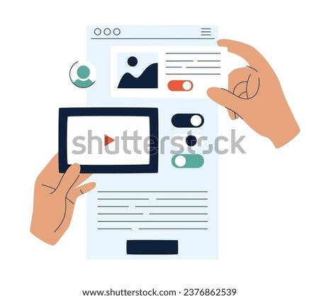 UI UX design of mobile app concept. Abstract phone application interface creation process. Making convenient layout of graphic widgets, content. Flat vector illustration isolated on white background