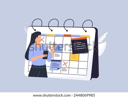 Schedule management, business and organization concept set. Collection of characters planning and organizing work tasks, making calendar appointment and to do list. Vector illustration