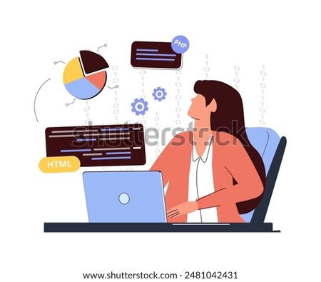 Analytics and data science abstract concept vector illustration. Big data, machine learning control, computer science, predictive analytics, perform statistics, dashboard software abstract metaphor.