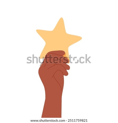 Hand holding star. Abstract creative element, reward and success symbol, octagram. Benefit, bonus, award and prize. Creativity, idea concept. Flat vector illustration isolated on white background