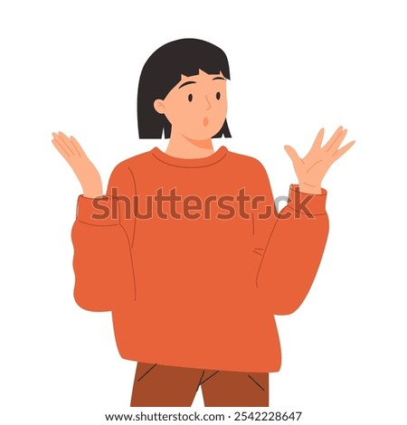 Surprised shocked woman with hand at mouth. Amazed astonished face expression, reaction to unexpected. Amazement and astonishment emotion. Flat vector illustration isolated on white background