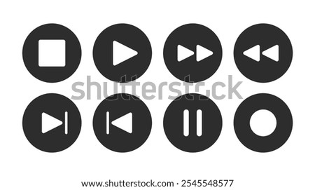 Media player button icons set. Pause, rewind, fast forward icon. Ui elements. Music player buttons. Video controls. Play video icon collection. Ui template. Vector illustration