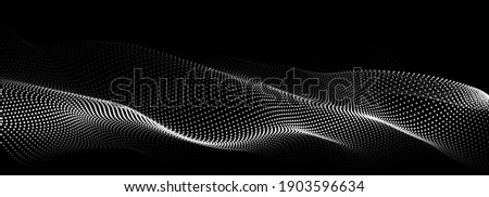  Wave of particles on dark background. Technology backdrop. Pattern for presentations. Vector illustration