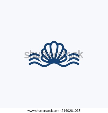 seashell with waves logo design vector silhouette illustration on white background