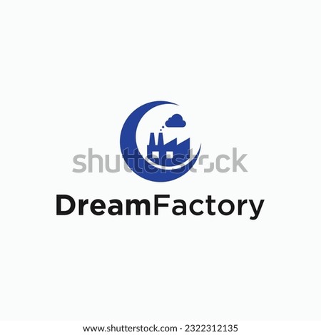 moon with factory logo design vector silhouette illustration