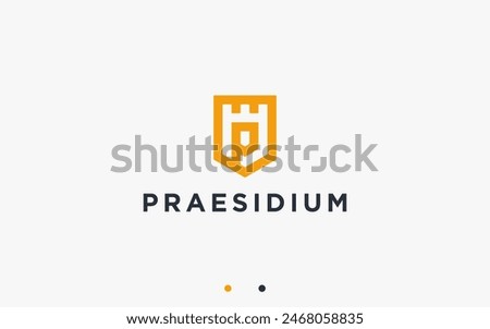 letter p with castle logo design vector silhouette illustration