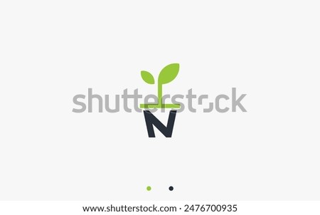 letter n with plant pot logo design vector silhouette illustration